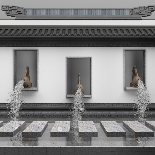 新中式水景 喷泉景观小品3D模型